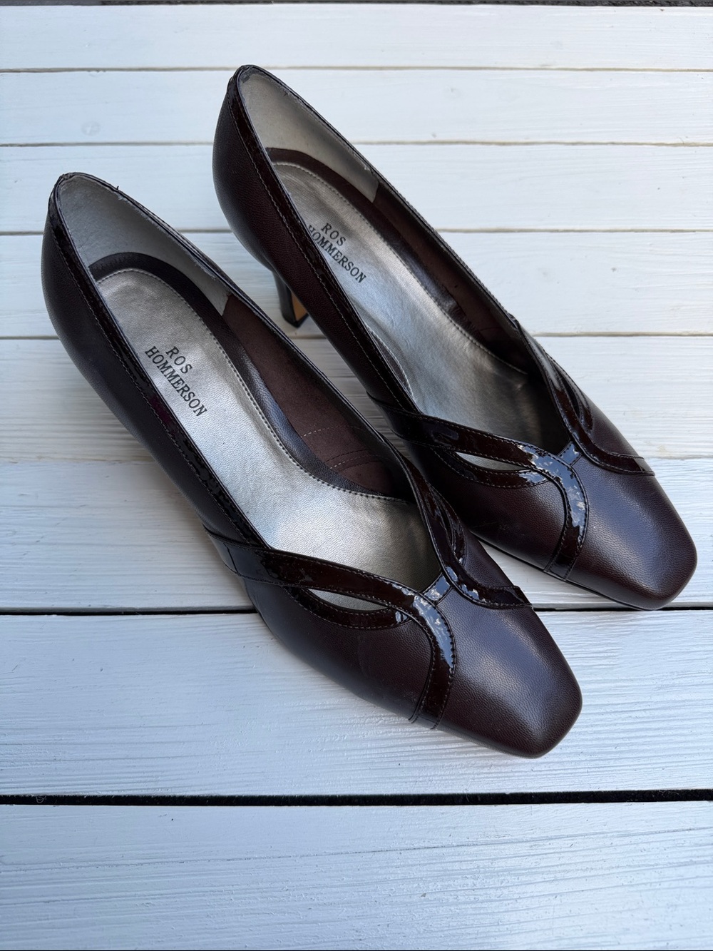 Ros Hommerson Dark Brown Leather Mid-Heel Pumps size 8.5 Wide